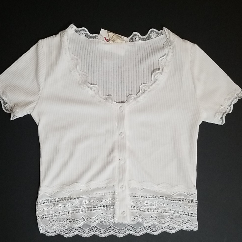 White Lace Accent Crop Top